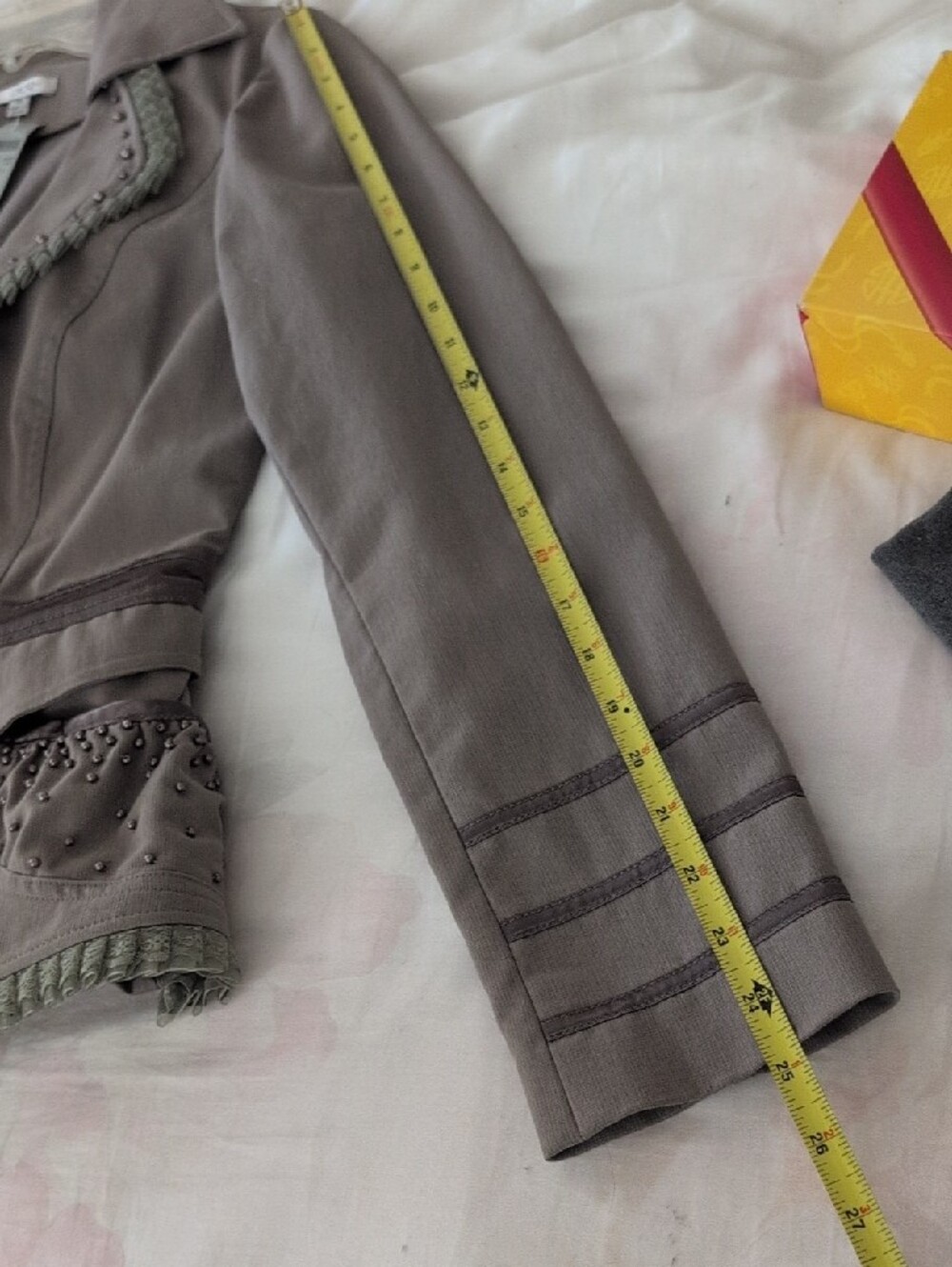 Cache Taupe Olive Braided Trim Studded Women's Blazer - Picture 6 of 10